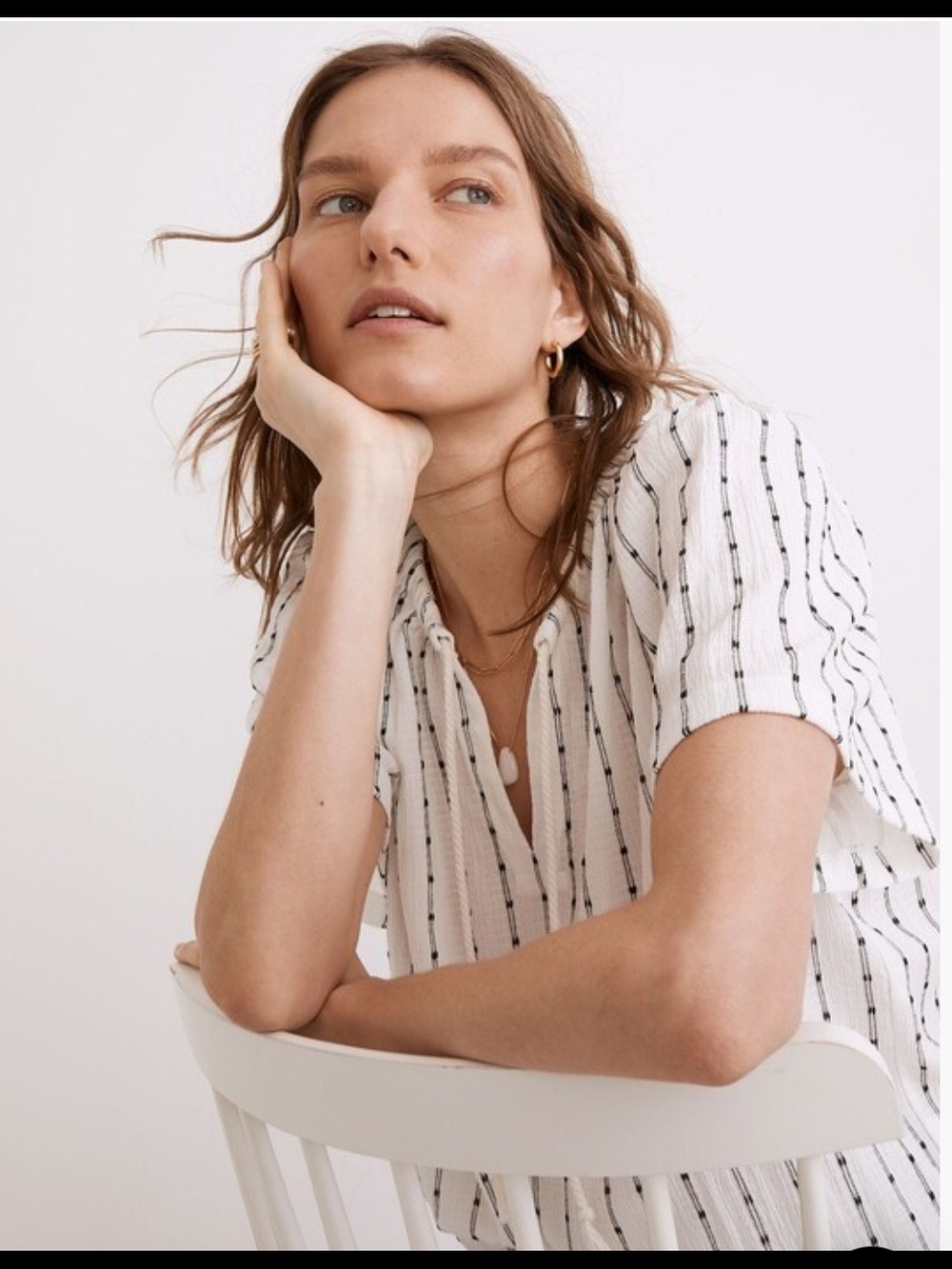 Madewell Black and White Tie Neck Top